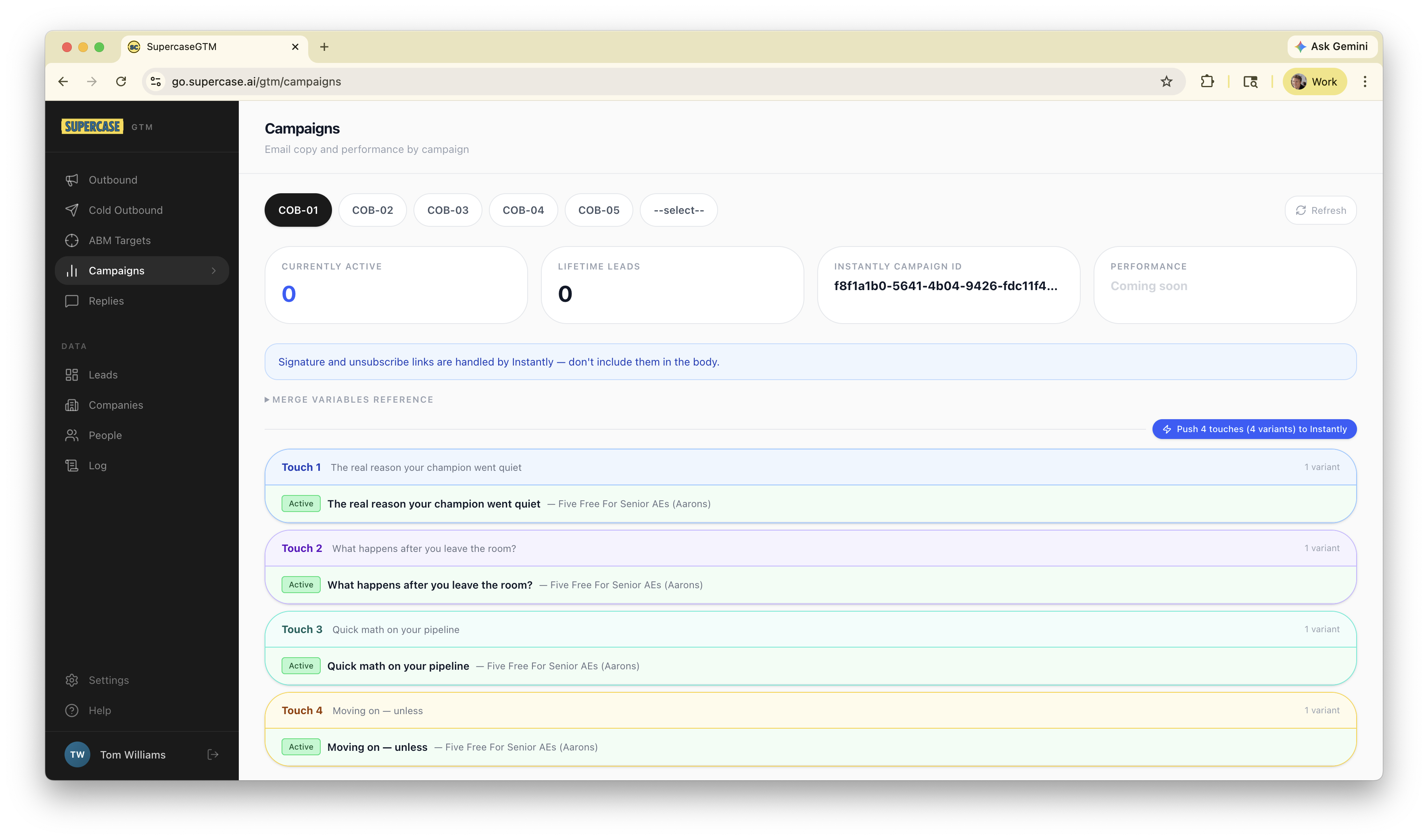 Supercase GTM app — a campaign management UI built in a single afternoon